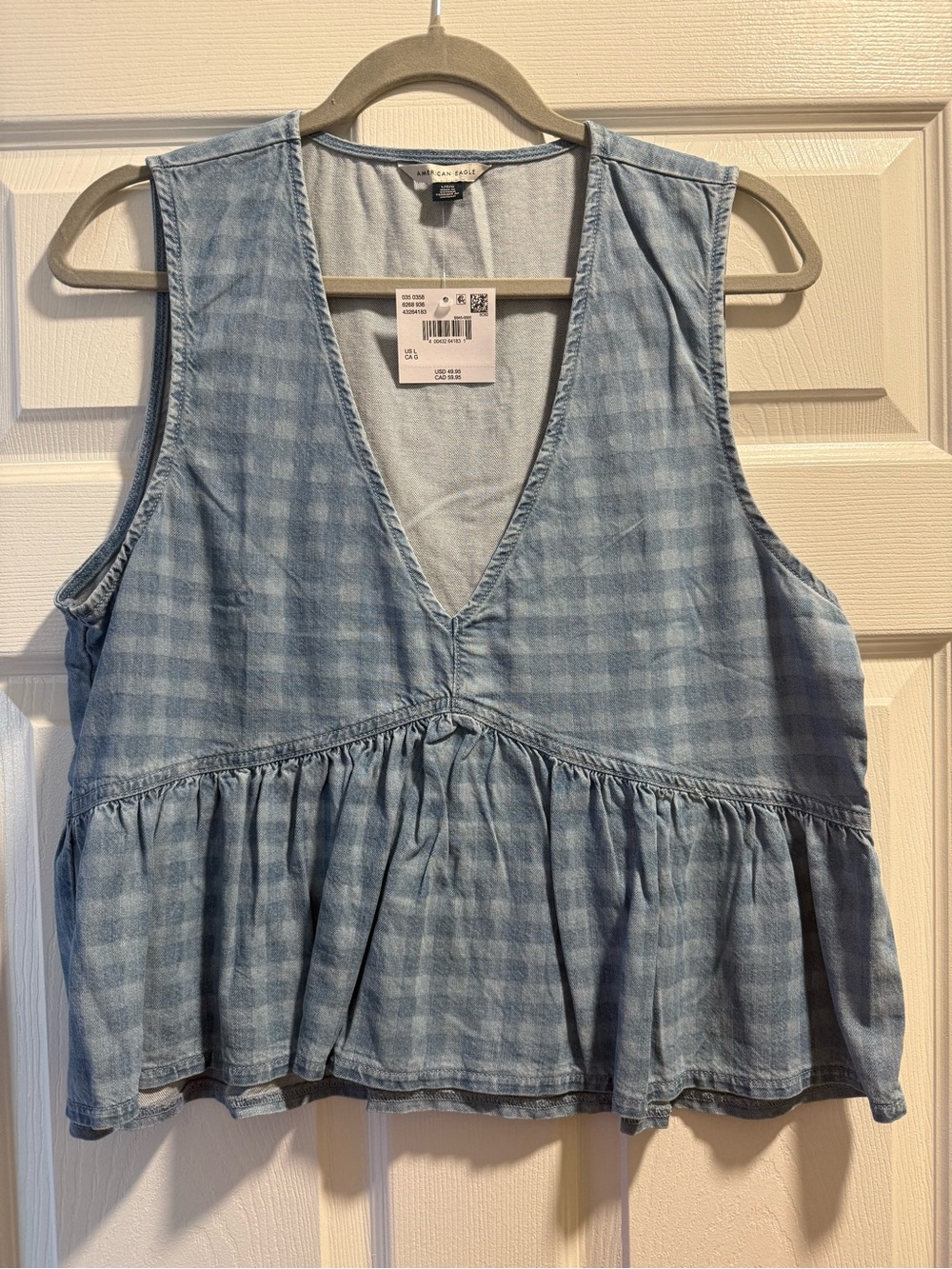 American Eagle Outfitters Light Blue Chambray V-Neck Peplum Tank